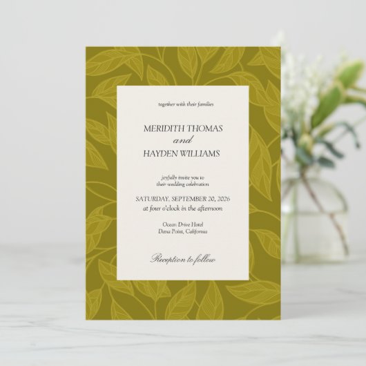 Olive and Citrus Green Boho Botanical wedding Kaart (Staand voorkant)