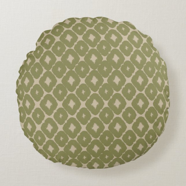 Olive and cream Boho Geometric Throw Pillow Rond Kussen (Voorkant)