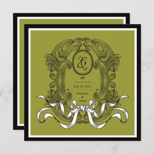 Olive Art Deco Bow  Bewaar de datum Save The Date (Voorkant / Achterkant)