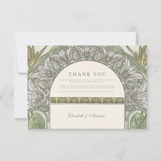 Olive Art Nouveau bruiloft Bedankkaart (Voorkant)