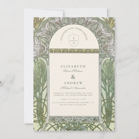 Olive Art Nouveau bruiloft Kaart (Voorkant)