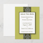 Olive Baroque Damask Save the Date Briefkaart (Voorkant / Achterkant)