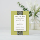 Olive Baroque Damask Save the Date Briefkaart (Staand voorkant)