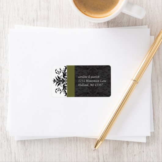 Olive Black Damask Adresetiketten - Etiket (Insitu)