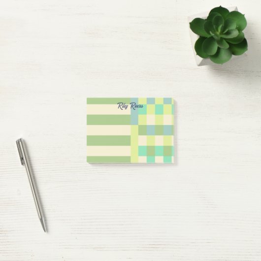 Olive Bleek Gele Kleurblokken Uw Naam Post-it® Notes (Kantoor)