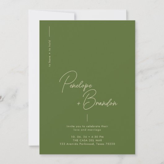 Olive Bliss Modern Elegance Wedding Kaart (Voorkant)
