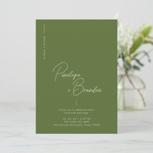 Olive Bliss Modern Elegance Wedding Kaart (Staand voorkant)
