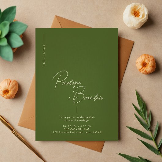Olive Bliss Modern Elegance Wedding Kaart