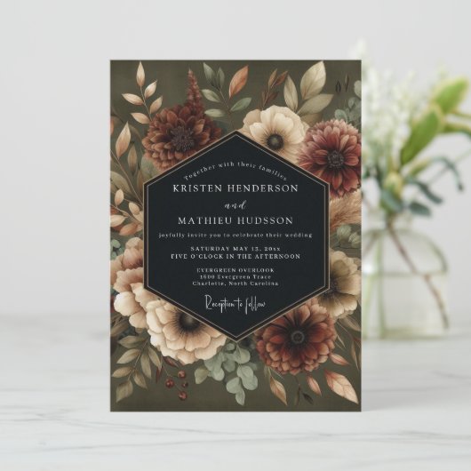 Olive Bloom Moody Wedding Kaart (Staand voorkant)
