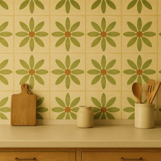 Olive Bloom Tile – Vintage Floral Pattern Tegeltje