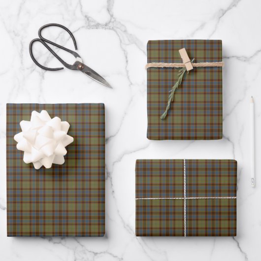 Olive Blue Orange Plaid Tartan Inpakpapier Vel (Voorkant)