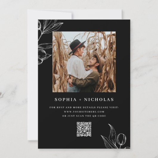 Olive Botanical Black Wedding - Foto & QR-code Kaart (Achterkant)