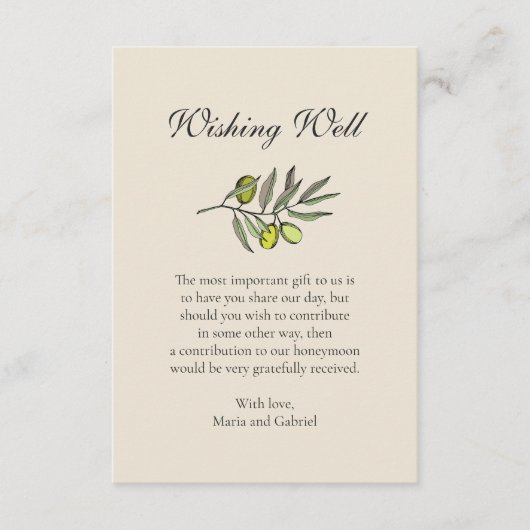 Olive Botanical goed wensen. Toscaanse stijl bruil Informatiekaartje (Voorkant)
