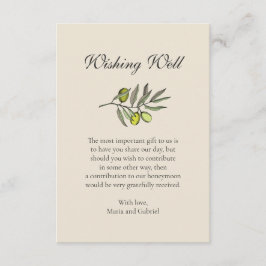 Olive Botanical goed wensen. Toscaanse stijl bruil Informatiekaartje
