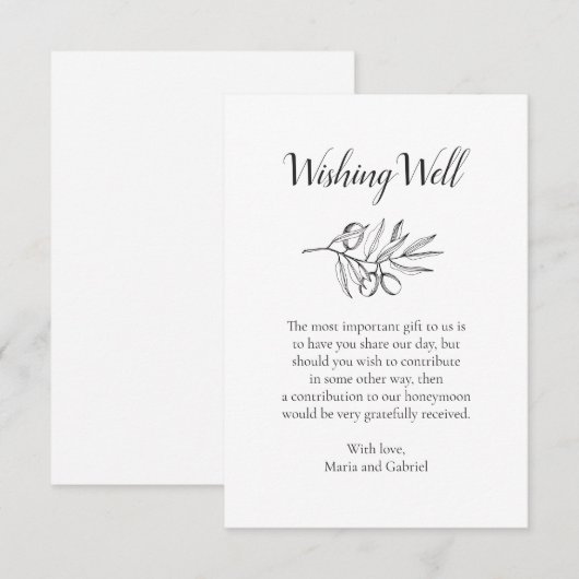 Olive Botanical goed wensen. Zwart wit bruiloft Informatiekaartje (Voorkant / Achterkant)