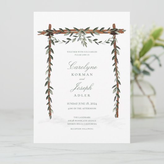 Olive Branch Arch Canopy Wedding Invitation Kaart (Staand voorkant)
