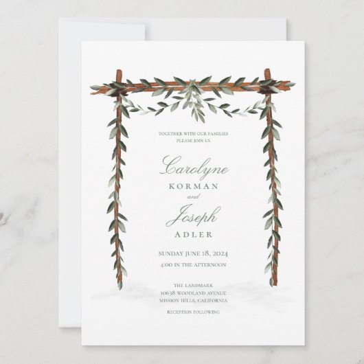 Olive Branch Arch Canopy Wedding Invitation Kaart (Voorkant)