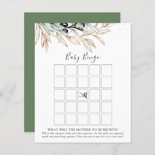 Olive Branch Baby shower Bingo Game Kaart (Voorkant / Achterkant)