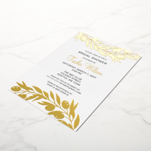 Olive Branch Botanical Bridal Shower Invitation Folie Uitnodiging (Gedraaid)