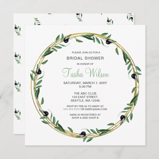 Olive Branch Botanical Bridal Shower Invitation Kaart (Voorkant / Achterkant)