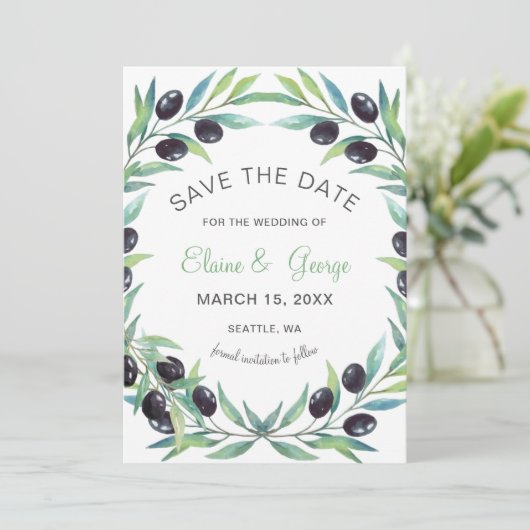 Olive Branch Botanical bruiloft, behalve datumkaar Save The Date (Staand voorkant)