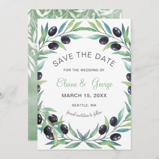 Olive Branch Botanical bruiloft, behalve datumkaar Save The Date (Voorkant / Achterkant)