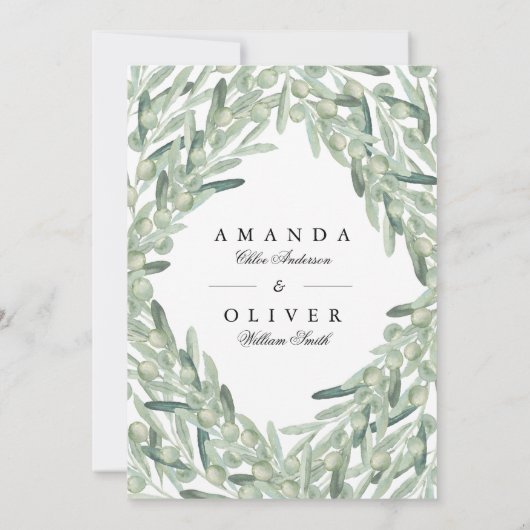 Olive Branch Botanisch groen Elegante bruiloft Kaart (Achterkant)