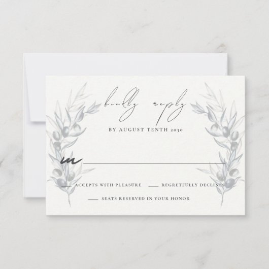 Olive Branch Botanische bruiloft RSVP Response Kaa (Voorkant)