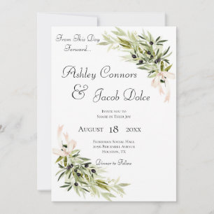 Olive Branch Bouquets Green Wedding Invitation Kaart