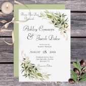 Olive Branch Bouquets Sage Wedding Invitation Kaart