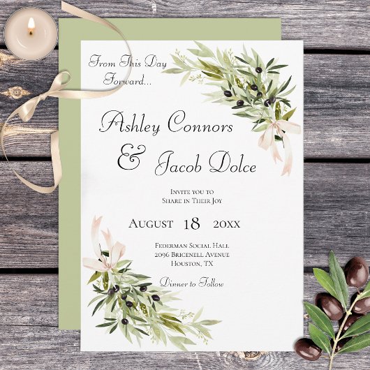 Olive Branch Bouquets Sage Wedding Invitation Kaart