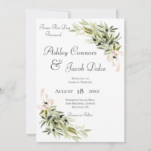 Olive Branch Bouquets Wedding Invitation Kaart (Voorkant)