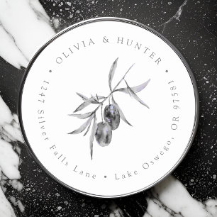 Olive Branch Bruiloft Paar Namen Retouradres Ronde Sticker