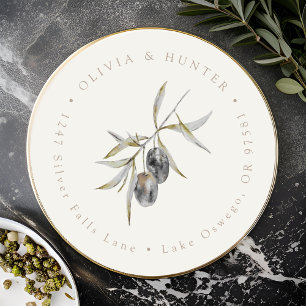 Olive Branch Bruiloft Paar Namen Retouradres Ronde Sticker