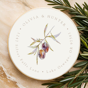 Olive Branch Bruiloft Paar Namen Retouradres Ronde Sticker