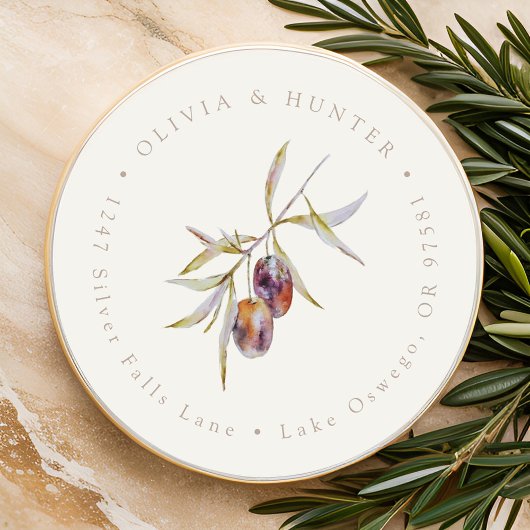 Olive Branch Bruiloft Paar Namen Retouradres Ronde Sticker