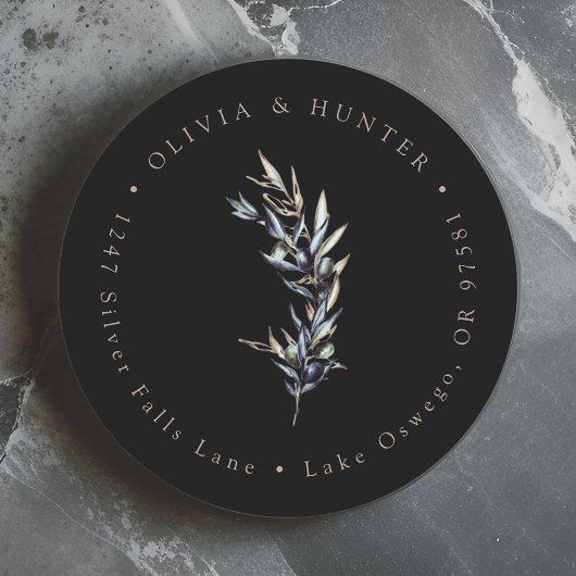 Olive Branch Bruiloft Paar Namen Retouradres Ronde Sticker