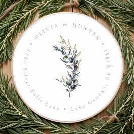 Olive Branch Bruiloft Paar Namen Retouradres Ronde Sticker