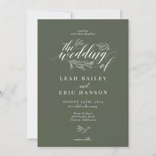 Olive Branch Calligraphy Hand Drawn Wedding Kaart