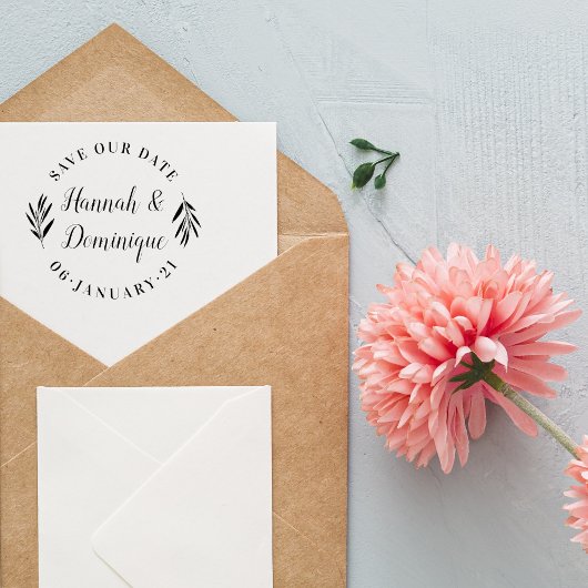 Olive Branch Calligraphy Save the Date Wedding Rubberstempel