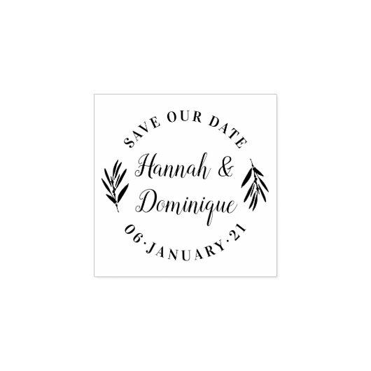 Olive Branch Calligraphy Save the Date Wedding Rubberstempel (Afrduk)