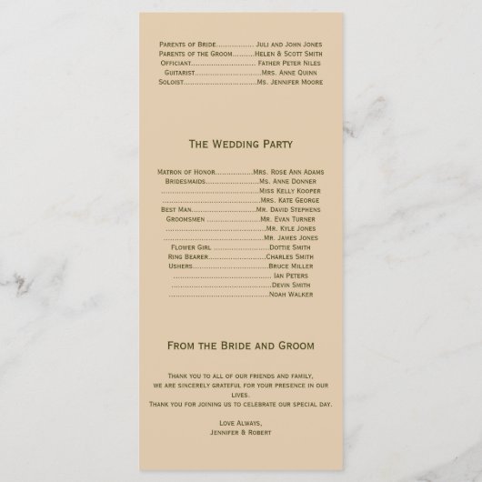 Olive Branch: Een Toscaans Touch huwelijksprogramm Programmakaart (Achterkant)