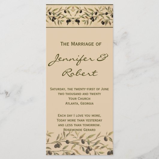 Olive Branch: Een Toscaans Touch huwelijksprogramm Programmakaart (Voorkant)