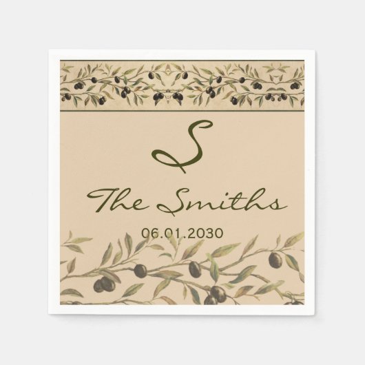 Olive Branch: Een Toscaanse Touch bruiloft Servet (Voorkant)