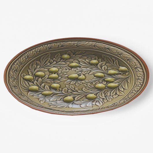Olive Branch Faux Mediterraan aardewerk Papieren Bordje (Gekanteld)