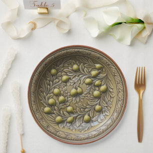 Olive Branch Faux Mediterraan aardewerk Papieren Bordje