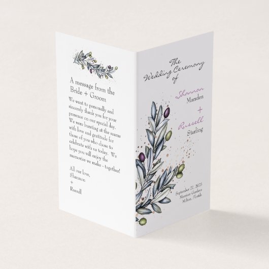 Olive Branch Folded Wedding Program Kaart (Buitenkant)