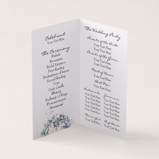 Olive Branch Folded Wedding Program Kaart (Binnen)