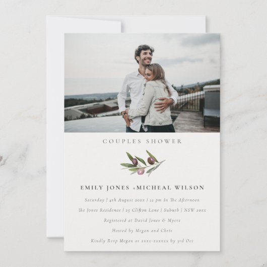 Olive Branch Foliage Couples Shower Photo Invite Bedankkaart (Voorkant)