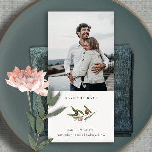 Olive Branch Foliage Save the Date Photo Card Bedankkaart